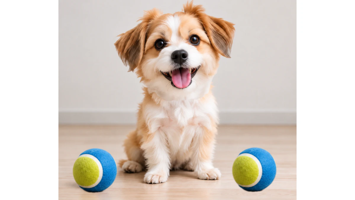 犬の頭を大きく重ね、左右にボールを配置した出力画像